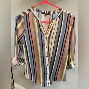 Colorful Striped Rolled Up Long Sleeve Shirt